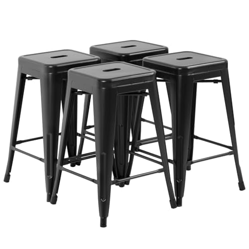 FDW Metal Bar Stools Set of 4 Counter Height Bar Stools 24 Inches Industrial Bar Chairs Patio Stool Stackable Backless Stool