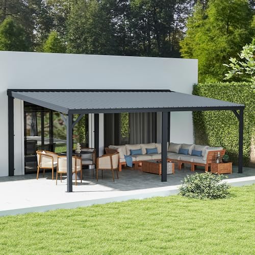 Domi 12' x 20' Lean to Gazebo, Wall Mounted Gazebos Pergola with Built in Drainage System, Galvanized Steel Roof