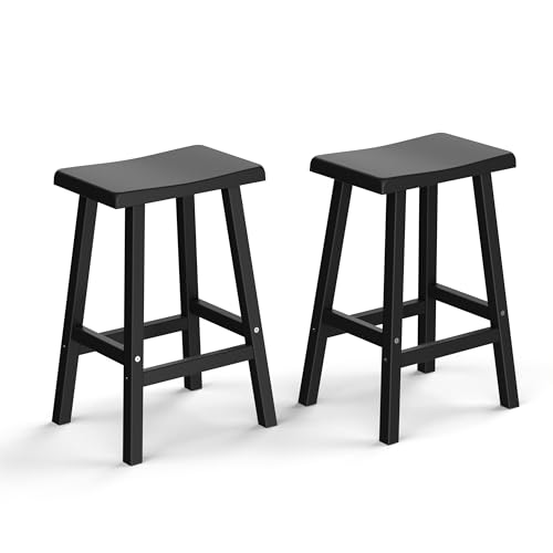 PatioZen Bar Stools Set of 2, Waterproof UV-Resistant, Durable Resin Kitchen Island Chairs for Indoor & Outdoor Use