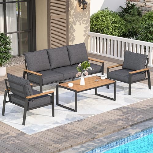 COMLAX FIELD Patio Furniture Set, 4 Pieces Outdoor Furniture Patio Conversation Set with High Back