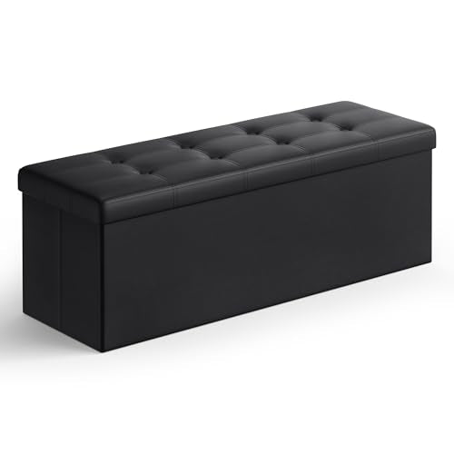 SONGMICS MAZIE Collection - 43 Inches Folding Storage Ottoman Bench, Ottoman with Storage, Foot Rest Stool, Load 660 lb