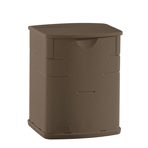 Rubbermaid Small Resin Outdoor Storage Deck Box (19 Gal) Weather Resistant Brown Deck Organization for Home/Small Garden Tool