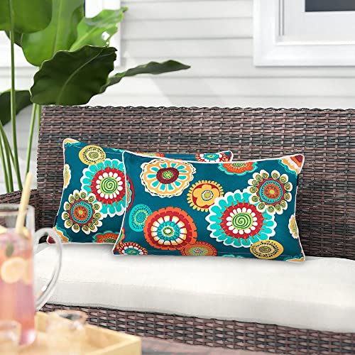 Magpie Fabrics Pack of 2 Outdoor Waterproof Lumbar Rectangular Throw Pillow with Insert 12x20 Inch