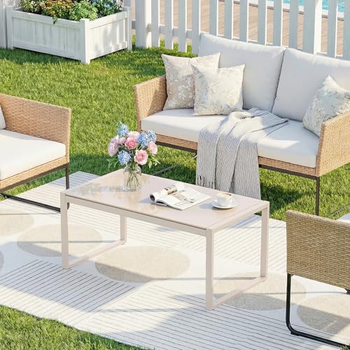 ONBRILL Rectangle Coffee Table with Tempered Glass Desktop