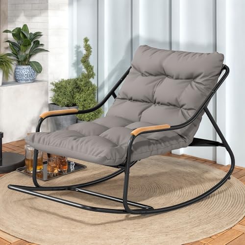 DWVO Outdoor Rocking Chair, Over-Sized Patio Rocking Chair with Removable Cushion