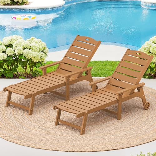 LUE BONA Outdoor Chaise Lounge Chairs Set of 2, HDPS Chaise Lounger, 5 Positions Adjustable Lounge Chairs