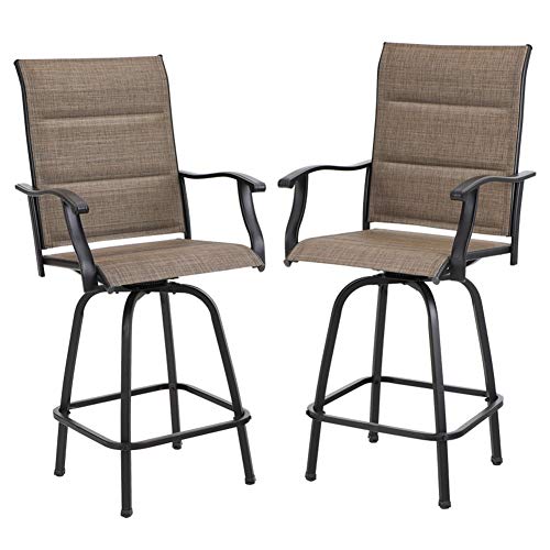 PHI VILLA Outdoor Swivel Bar Stools Set of 2, High Top Patio Chairs with Padded Textilene Seating