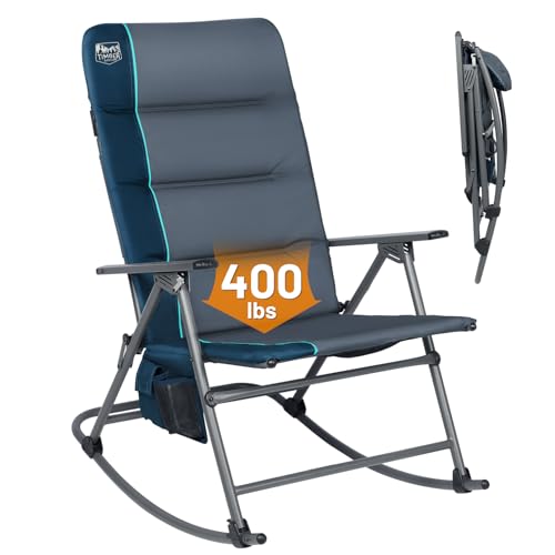 Timber Ridge Oversized Folding Rocking Camping Chair, Padded Outdoor Rocker with High Back, Portable Outdoor Chair for Patio