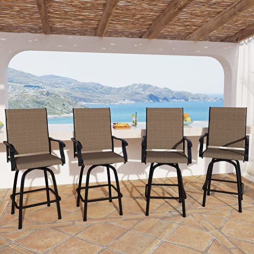 MFSTUDIO Outdoor Bar Stools Set of 4, Swivel Bar Height Patio Chairs Outdoor Barstools High Top Patio Swivel Bar Chairs