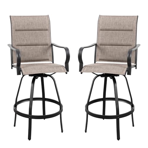 Vongrasig 2 Piece Outdoor Patio Swivel Bar Chairs, All Weather Padded Sling Textile High Top Bar Stools