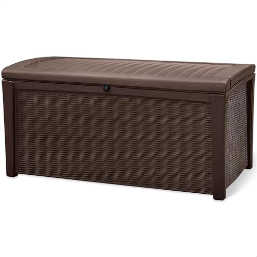 Keter Borneo 110 Gallon Resin Deck Box - Organization and Storage for Patio Furniture, Outdoor Cushions, Throw Pillows