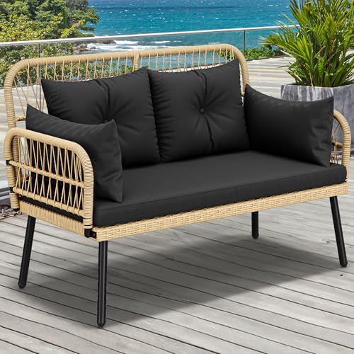YITAHOME Patio Furniture Wicker Outdoor Loveseat, All-Weather Rattan Conversation for Backyard