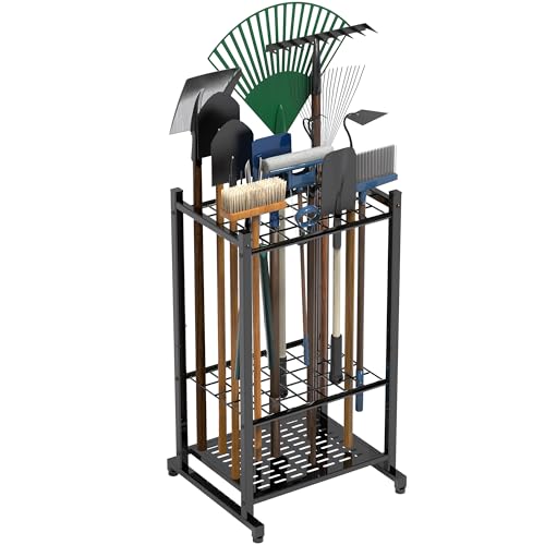 Garden Tool Organizer, Yard Tool Tower Rack for Garage Organization and Storage, Up to 35 Long-Handled Tools/Rakes/Brooms