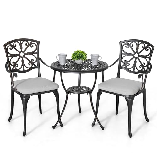 NUU GARDEN Bistro Set 3 Piece Outdoor All Weather Cast Aluminum Patio Bistro Set Patio Table and Chairs Set of 2 with Umbrell