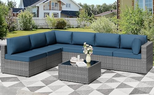 Shintenchi 7 Pieces Outdoor Patio Furniture Sets, Patio Sectional Sofa Couch