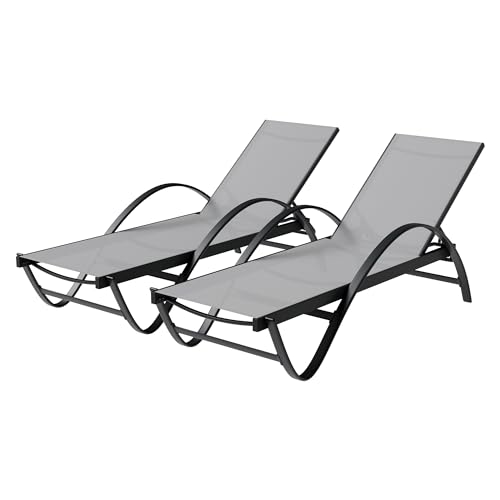 Shintenchi Patio Chaise Lounge Set of 2, Pool Chaise Lounge with Arm, Outdoor Lounge Chair with 5 Adjustable Backrest