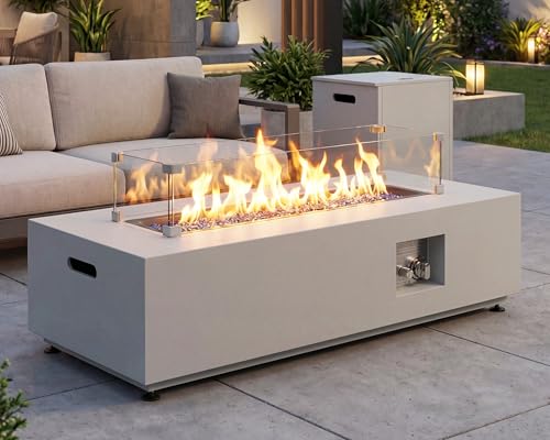 NICESOUL 42" Outdoor Propane Fire Pit Table, 50, 000 BTU Rectangle Natural Gas Firepit with Tank Table