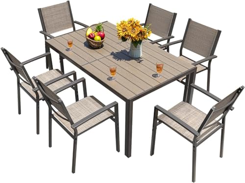 Homall Patio Dining Set 7 Pieces Outdoor Furniture with Large Table and 6 Textilene Chairs for Porch, Poolside