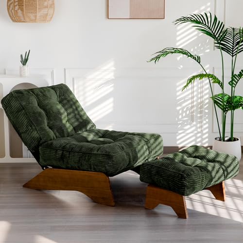 MAXYOYO Accent Chair with Ottoman Adjustable Backrest, Tufted Living Room Chair Upholstered Lounge Chair with Footrest Set