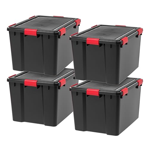 IRIS USA WeatherPro 74 Qt Storage Bins with Lids, 4 Pack, BPA-Free Plastic Gasket Box with Tight Latch and Seal