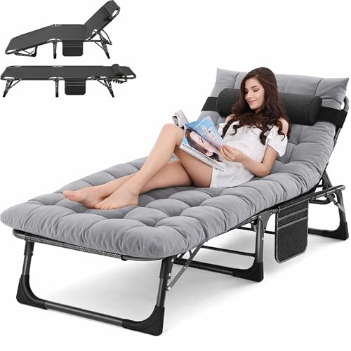 ABORON Chaise Lounge Chair, 5 Positions Padded Outdoor Tanning Chair