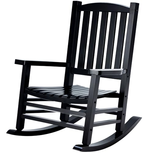 Hupmad Wooden Rocking Chair Outdoor Oversized Porch Rocker Chair, Patio Wooden Rocker with High Back and Armrest