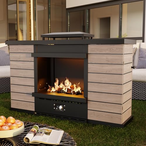 63.0''x37.6'' Outdoor Propane Fireplace, 50, 000 BTU Vent-Free Gas Heater, CSA Certified Grey & Black Weather-Resistant Steel