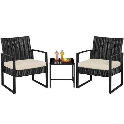 Yaheetech 3 Pieces Rattan Bistro Set, Outdoor Wicker Patio Modern Conversation Furniture