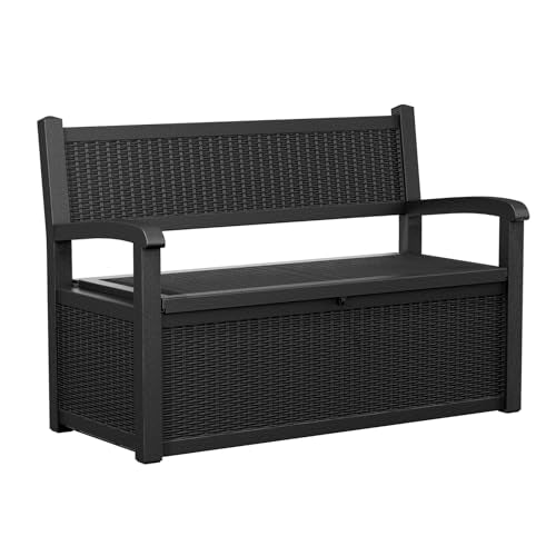 PatioZen 80 Gallon Outdoor Storage Bench Deck Box Waterproof Lockable, Outdoor Storage Furniture for Patio, Garden and Porch