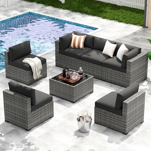 LazySunsets 7-Piece Patio Furniture Set, Wicker Rattan Outdoor Furniture with Thick Cushions