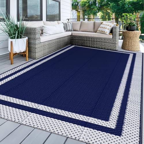 KMAT Outdoor Rug, Waterproof Reversible Patio Rugs, 5x8ft Large Outdoor Area Rug Foldable Plastic Camping Rugs for Outside RV