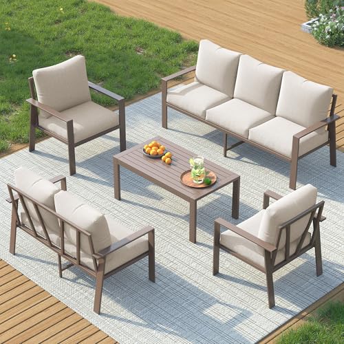 UDPATIO Aluminum Outdoor Patio Furniture Set 7-Seat Metal Patio Conversation Sets with Coffee Table and Water-Resistant Cushi