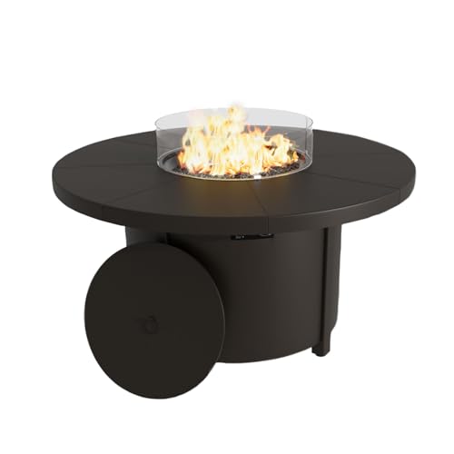 Trumbeak 48" Round Propane Fire Pit, Steel Tabletop Fire Pit w Lava Rocks