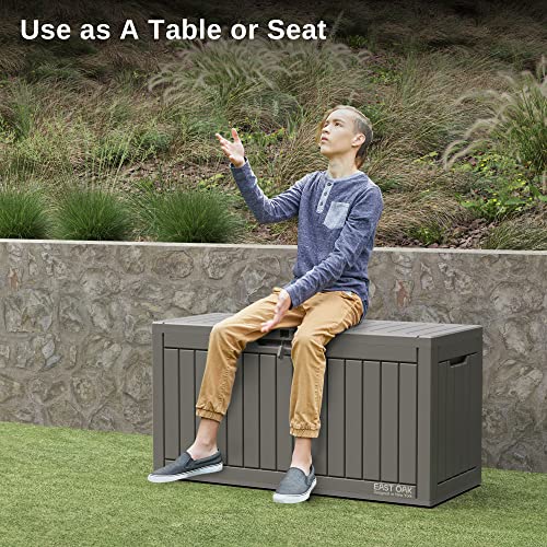 EAST OAK 60 Gallon Deck Box, Outdoor Storage Box with Padlock for Patio Furniture, Patio Cushions, Gardening Tools, Pool Supplies, Waterproof and UV Resistant Resin, Grey