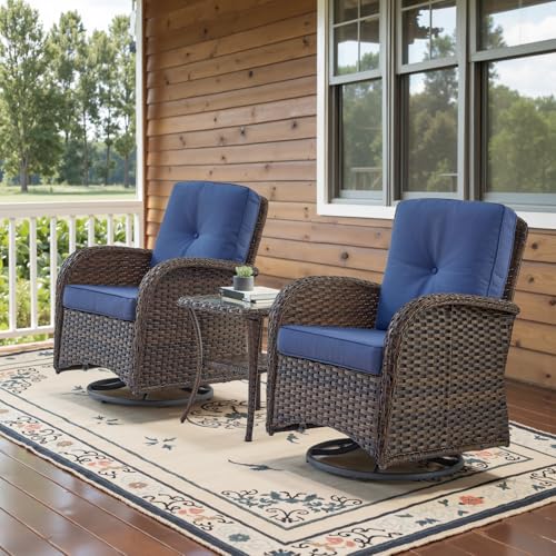 Belord Patio Wicker Chairs Swivel Rocker - Outdoor Swivel Rocking Chairs Set of 2 with Rattan Side Table