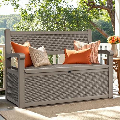 YITAHOME 70 Gallon Deck Bench with Storage, Outdoor Storage Box Bench with Armrests for Patio Garden Pool Porch