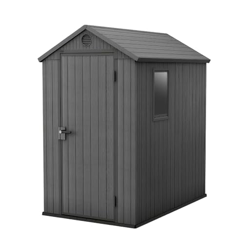 Keter Darwin 4x6 Feet Outdoor Storage Shed, Graphite Gray – Lockable Resin Organizer Unit with Single Door, Window