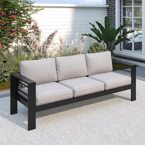 Solaste Aluminum Outdoor Couch, 3-Seat Metal Outdoor Sofa with Water-Resistant Cushion, Weather-Resistant Modern Patio Sofa