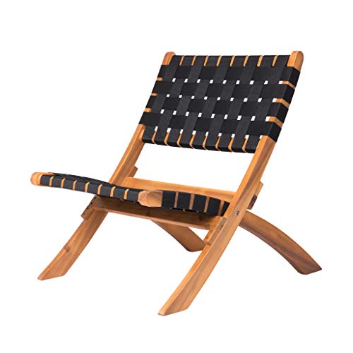 Balkene Home 62774 Sava Indoor Outdoor Folding Chair Low Slung Portable Seating Solid Acacia Wood Woven Seat & Back Indoors P