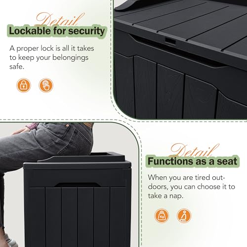 Greesum 31 Gallon Resin Deck Box All Weather Outdoor Storage Boxes for Patio Furniture Set,Outdoor Toys,Garden Tools,Black