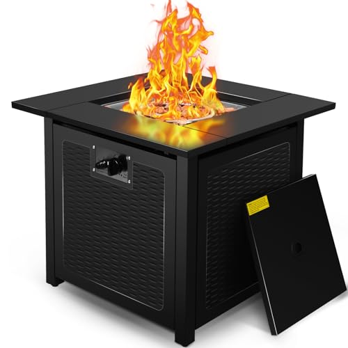 hykolity 28 inch Fire Pit Table, 50000 BTU Patio Heater, 2 in 1 Outdoor Gas Fire Pit with Removable Lid & Lava Stone