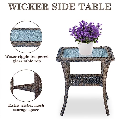 Belord Patio Wicker Chairs Swivel Rocker - Outdoor Swivel Rocking Chairs Set of 2 with Rattan Side Table, Patio Swivel Glider Chair 3 Piece Patio Furniture Sets for Deck Porch Pool Brown/Blue