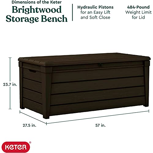 Keter 2 Pack Storage Bench, Weatherproof Resin Outdoor Backyard 120 Gallon Deck Box, Brightwood, Brown