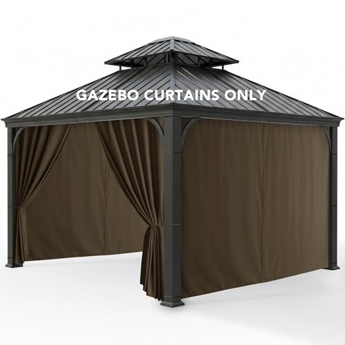 RichSets Gazebo Curtains Outdoor Waterproof - 10'Wx10'Lx7'H Weatherproof Patio Pergola Outside Curtains