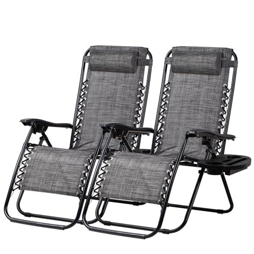 Nazhura Set of 2 Relaxing Recliners Patio Chairs Adjustable Steel Mesh Zero Gravity Lounge Chair Beach Chairs with Pillow and