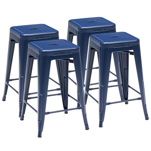 DUMOS Metal Bar Stools Set of 4, 24in Stackable Counter Height Bar Stools, Backless Restaurant Chairs for Kitchen Island