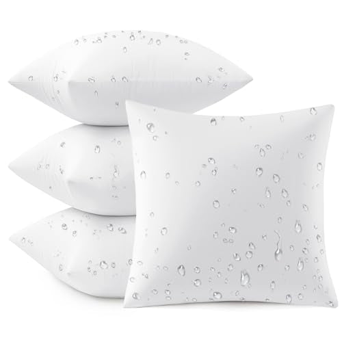 MIULEE Outdoor Pillow Inserts 18x18 Pack of 4 Waterproof Throw Pillow Inserts Decorative 100% Virgin Fibers Filling for Patio