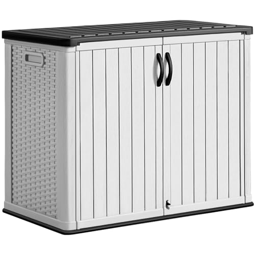 Greesum Outdoor Horizontal Storage Sheds 27 Cu.ft Resin Large Storaged Box Weather Resistance, Without Shelf