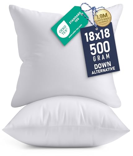 Utopia Bedding 18x18 Pillow Inserts, Set of 2, White – Indoor Decorative Throw Pillows for Bed, Sofa & Couch – Soft