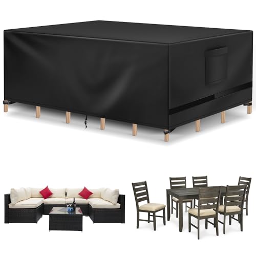 Richwon Patio Furniture Covers - Waterproof Rectangle, Heavy Duty for Outdoor Sectional Set (90"L x 64"W x 28"H), Black